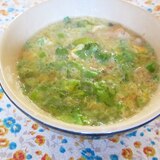 春菊と卵の豆乳味噌スープ